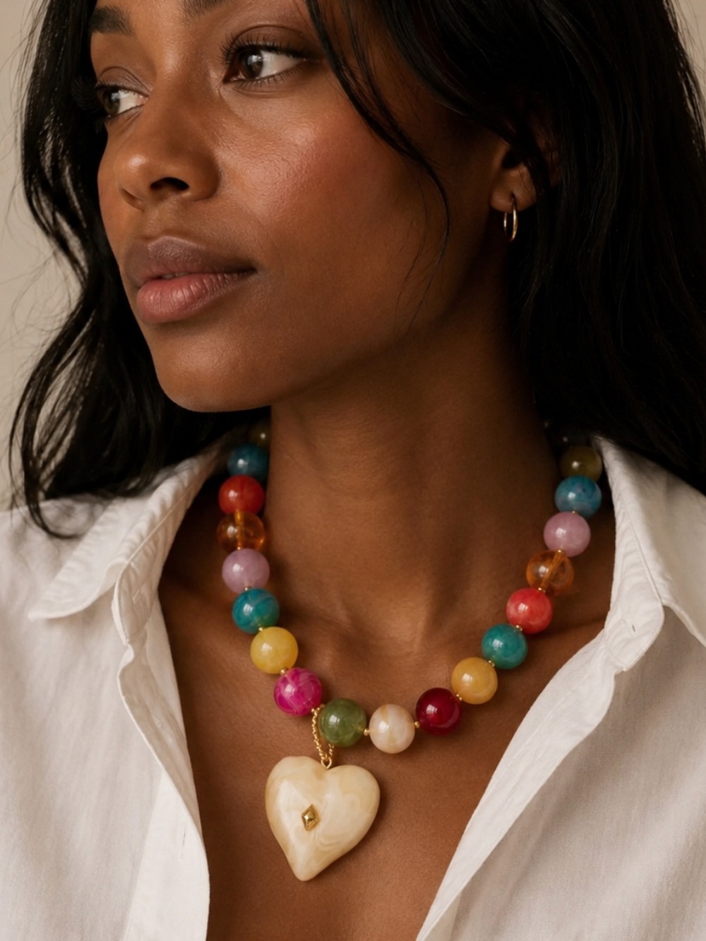 New! Colorful Chunky Beaded Heart Dopamine Necklace NWOT 1068